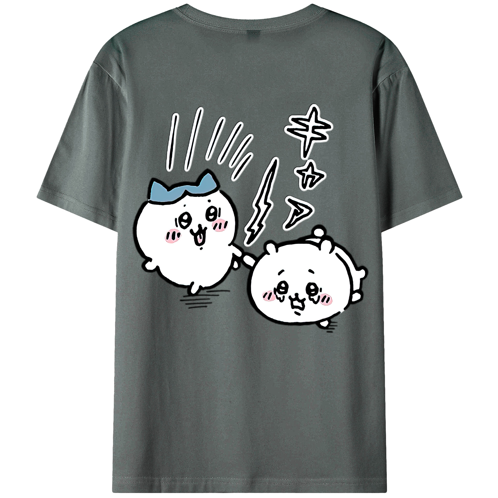 （画像用） ちいかわ ハチワレ Chii-kawa hachiware 綿100％ メンズ半袖Tシャツ（バックプリント） 通気性